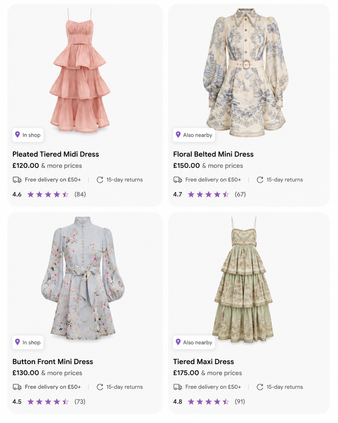 Boutique dress product line shopping grid